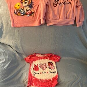 Pink Princess Sweatshirt and Red Peace Love Butterfly Onesie